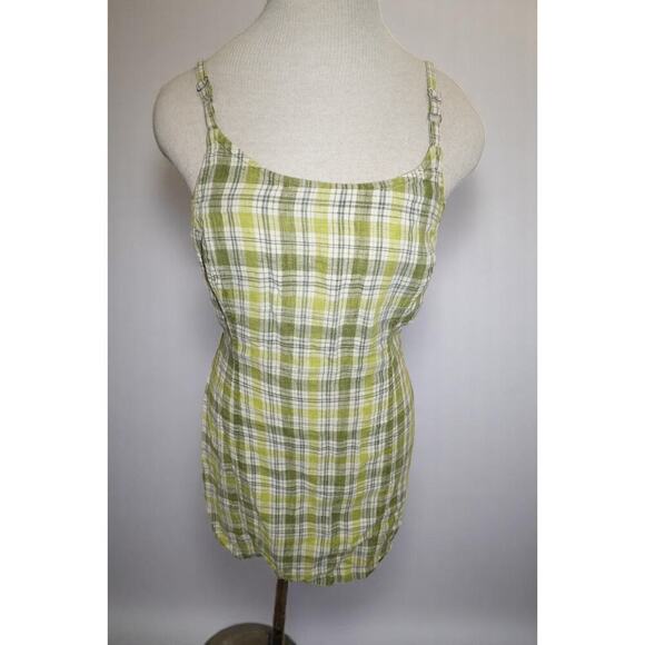 Y2K Green Plaid Linen Mini Dress - Evolution - Size S - Picture 1 of 9